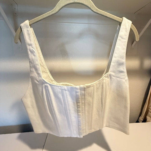 Alice + Olivia Breslin Boned Corset Denim Crop Top White Size 12 NWOT - Picture 3 of 10
